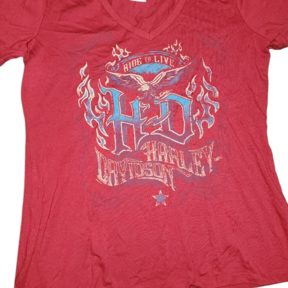 Harley Davidson Womens Tshirt 2XL Red Biker Motorcycle Casual Vneck